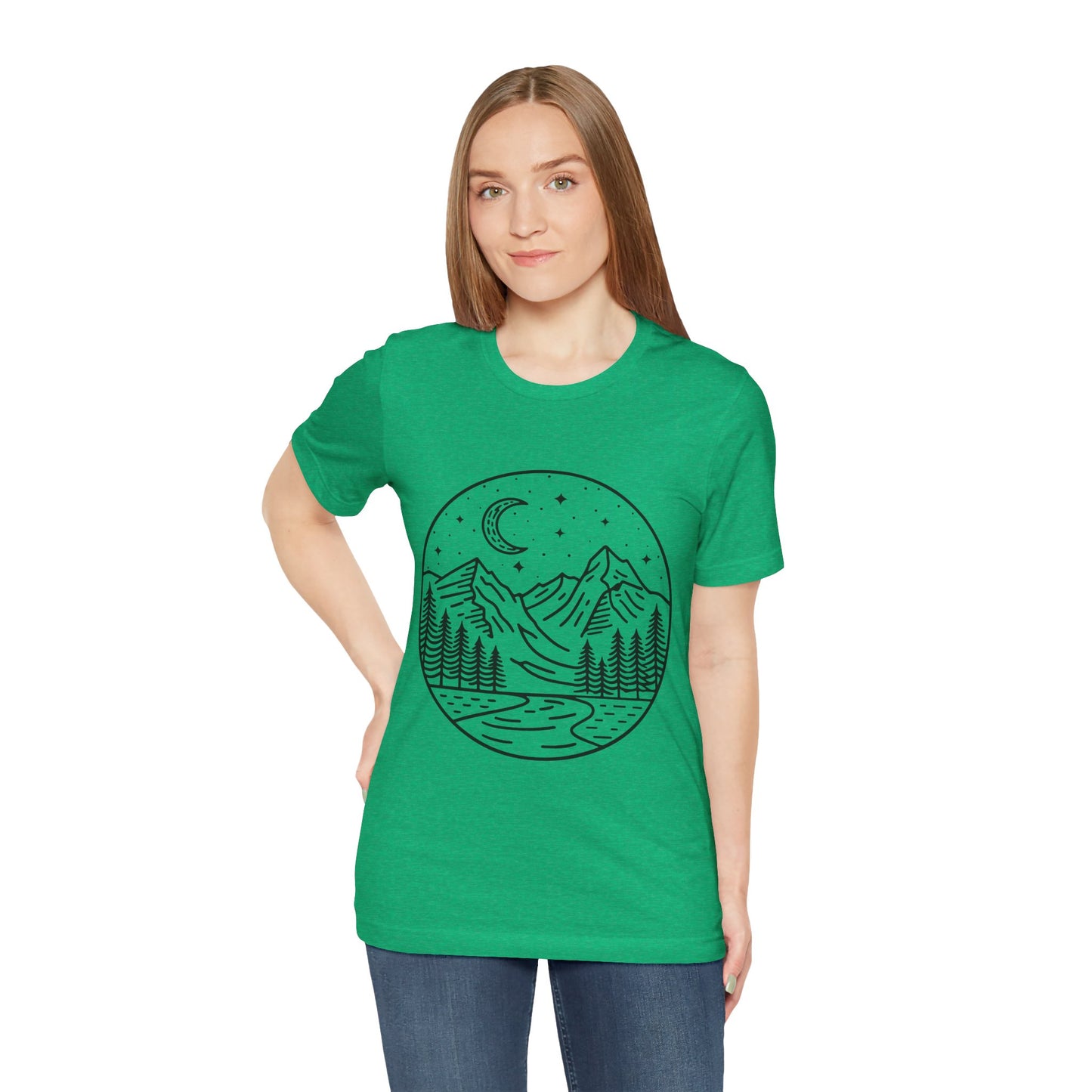 Mountain Nightscape Tee, Nature Lover Shirt, Camping Apparel, Adventure Outfit, Unisex Graphic Tee