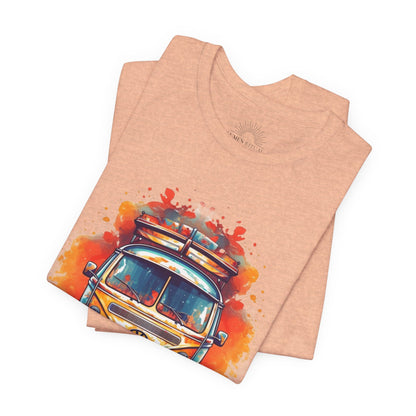 Vintage VW Bus Art Tee - Retro Van Shirt, Gift for Road Trip Lovers, Adventure Wear, Casual Summer Outing, Festival Outfit