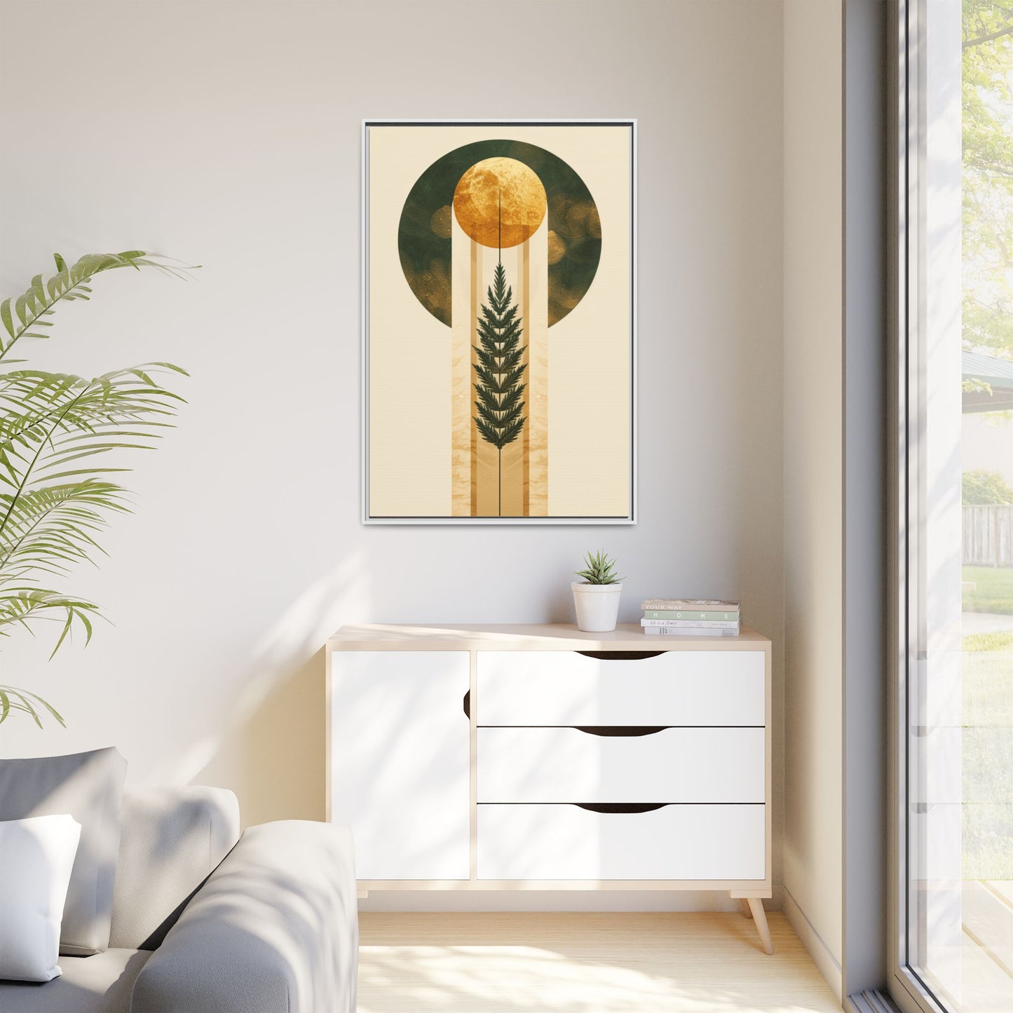 Framed Matte Canvas Art Print, Bohemian Wall Decor, Nature-Inspired Home Art, Botanical Print for Living Room, Gift for Art Lovers