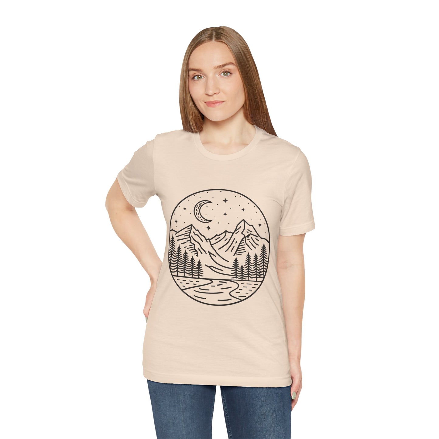 Mountain Nightscape Tee, Nature Lover Shirt, Camping Apparel, Adventure Outfit, Unisex Graphic Tee