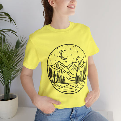 Mountain Nightscape Tee, Nature Lover Shirt, Camping Apparel, Adventure Outfit, Unisex Graphic Tee