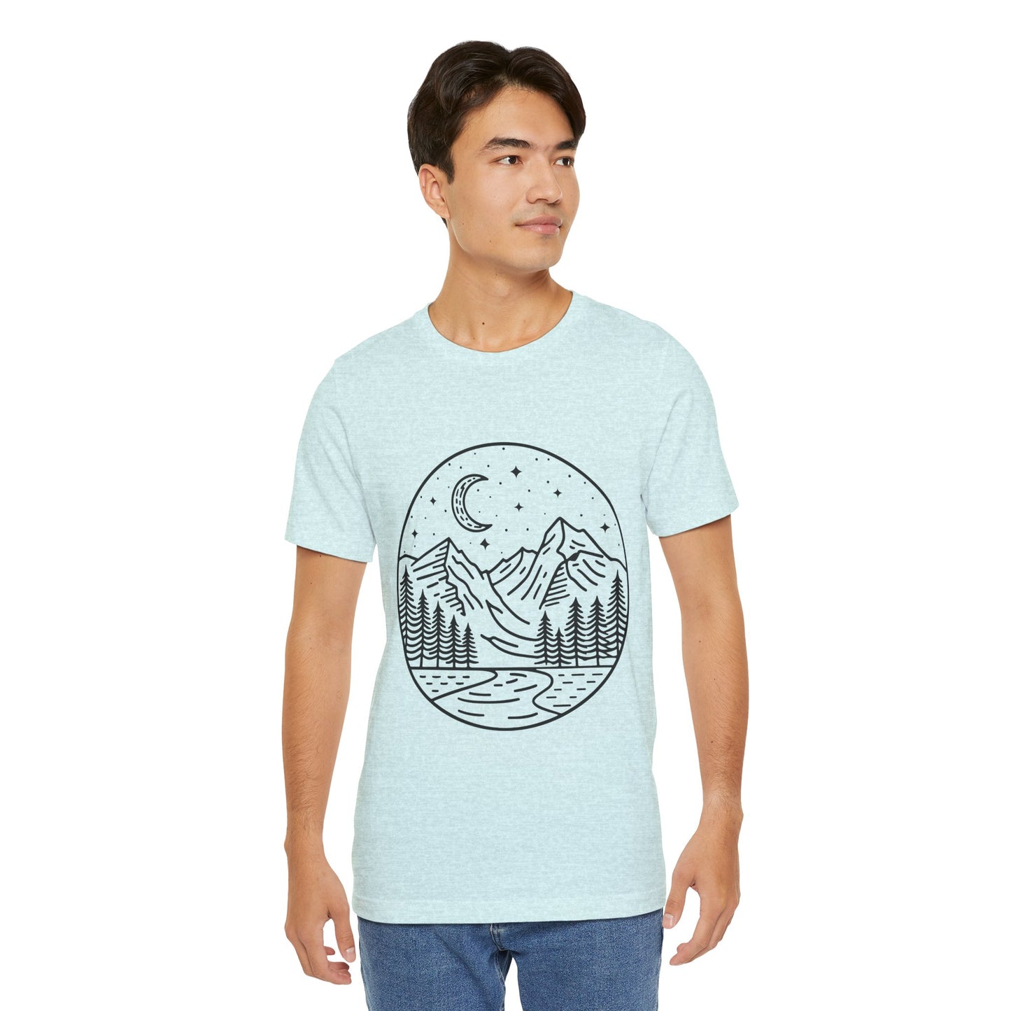 Mountain Nightscape Tee, Nature Lover Shirt, Camping Apparel, Adventure Outfit, Unisex Graphic Tee