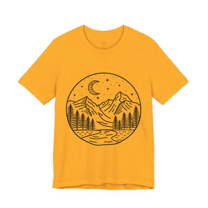 Mountain Nightscape Tee, Nature Lover Shirt, Camping Apparel, Adventure Outfit, Unisex Graphic Tee