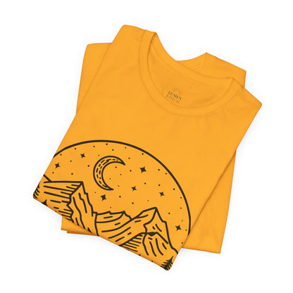Mountain Nightscape Tee, Nature Lover Shirt, Camping Apparel, Adventure Outfit, Unisex Graphic Tee