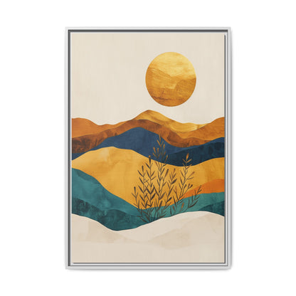 Framed Matte Canvas Wall Art, Boho Decor, Sun and Mountains, Home Gallery, Unique Gift, Cozy Atmosphere, Nature-Inspired