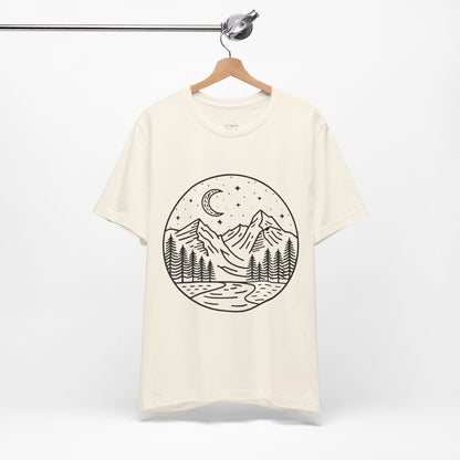 Mountain Nightscape Tee, Nature Lover Shirt, Camping Apparel, Adventure Outfit, Unisex Graphic Tee
