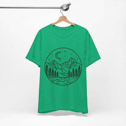 Mountain Nightscape Tee, Nature Lover Shirt, Camping Apparel, Adventure Outfit, Unisex Graphic Tee