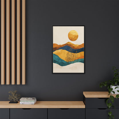 Framed Matte Canvas Wall Art, Boho Decor, Sun and Mountains, Home Gallery, Unique Gift, Cozy Atmosphere, Nature-Inspired