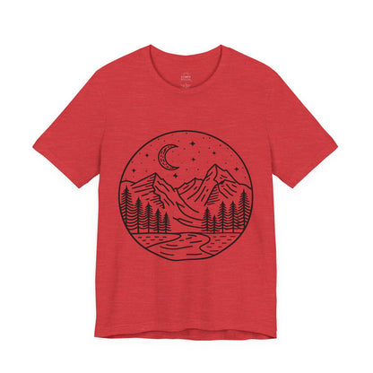 Mountain Nightscape Tee, Nature Lover Shirt, Camping Apparel, Adventure Outfit, Unisex Graphic Tee