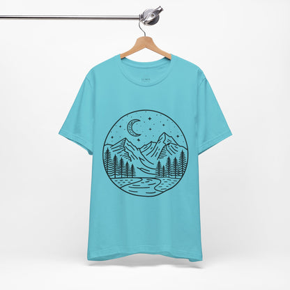 Mountain Nightscape Tee, Nature Lover Shirt, Camping Apparel, Adventure Outfit, Unisex Graphic Tee