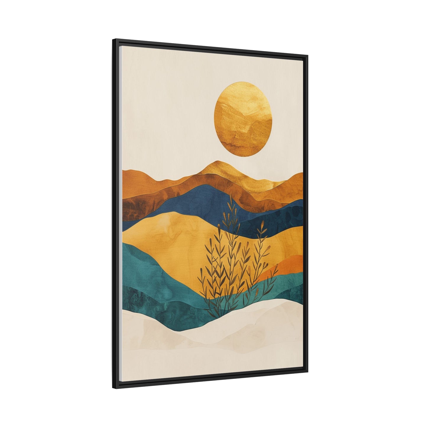 Framed Matte Canvas Wall Art, Boho Decor, Sun and Mountains, Home Gallery, Unique Gift, Cozy Atmosphere, Nature-Inspired