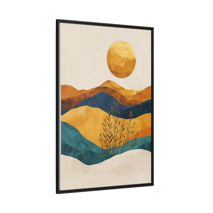 Framed Matte Canvas Wall Art, Boho Decor, Sun and Mountains, Home Gallery, Unique Gift, Cozy Atmosphere, Nature-Inspired