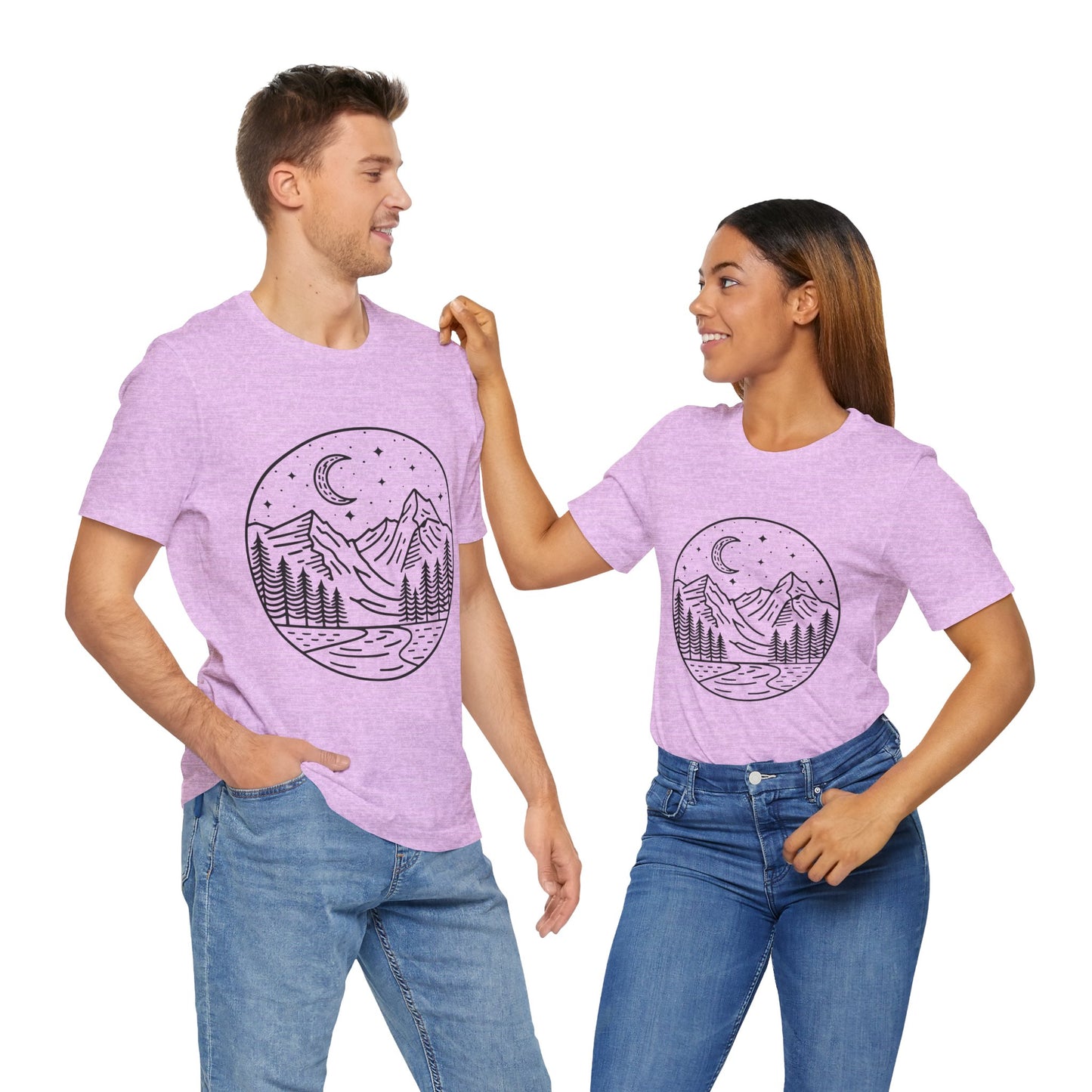 Mountain Nightscape Tee, Nature Lover Shirt, Camping Apparel, Adventure Outfit, Unisex Graphic Tee