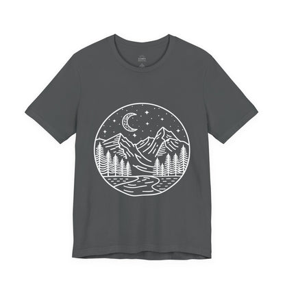 Mountain Nightscape Tee, Nature Lover Shirt, Camping Apparel, Adventure Outfit, Unisex Graphic Tee