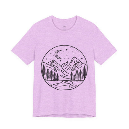 Mountain Nightscape Tee, Nature Lover Shirt, Camping Apparel, Adventure Outfit, Unisex Graphic Tee