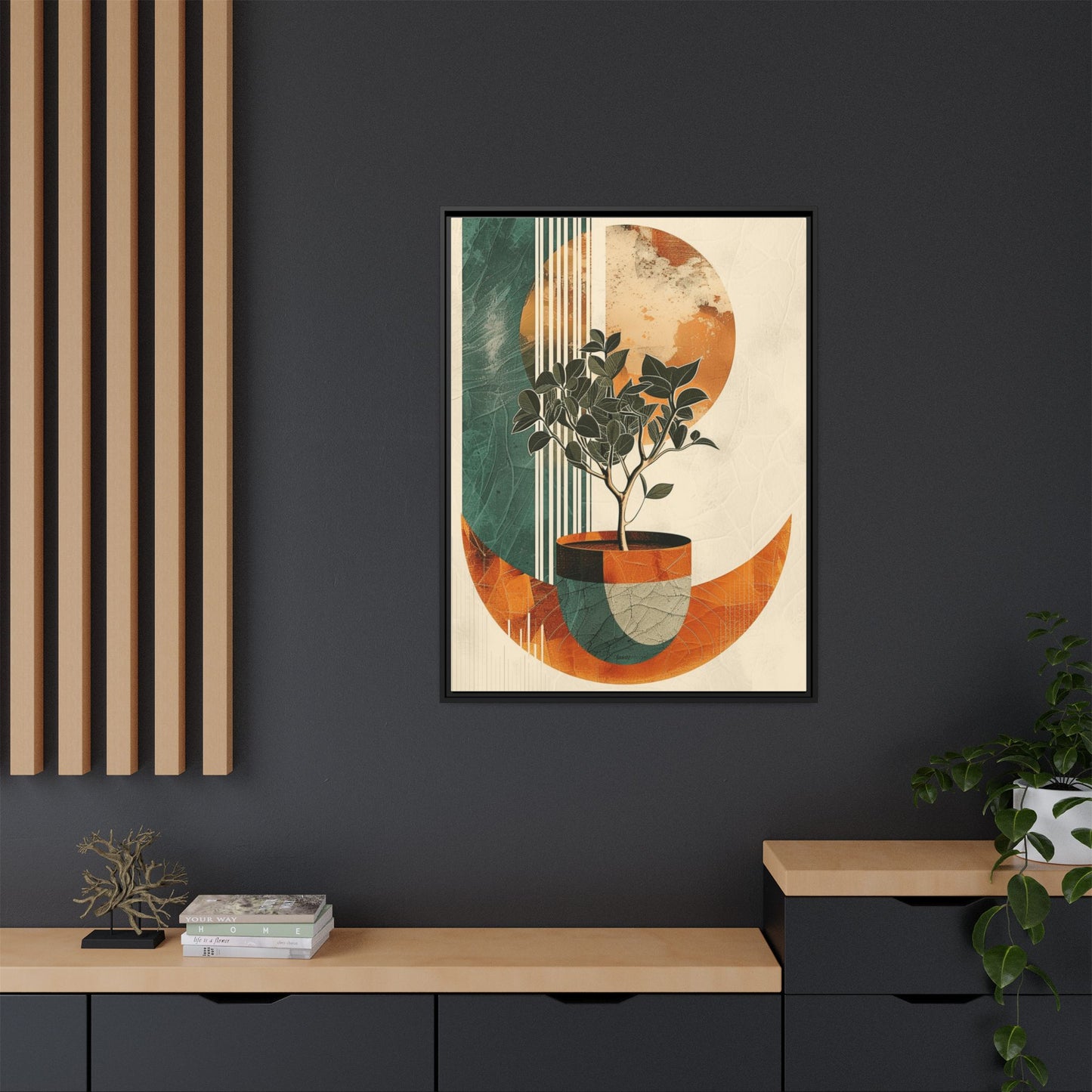 Abstract Botanical Framed Canvas Art Print, Nature Wall Decor, Home Office Wall Art, Gift for Plant Lovers, Modern Art