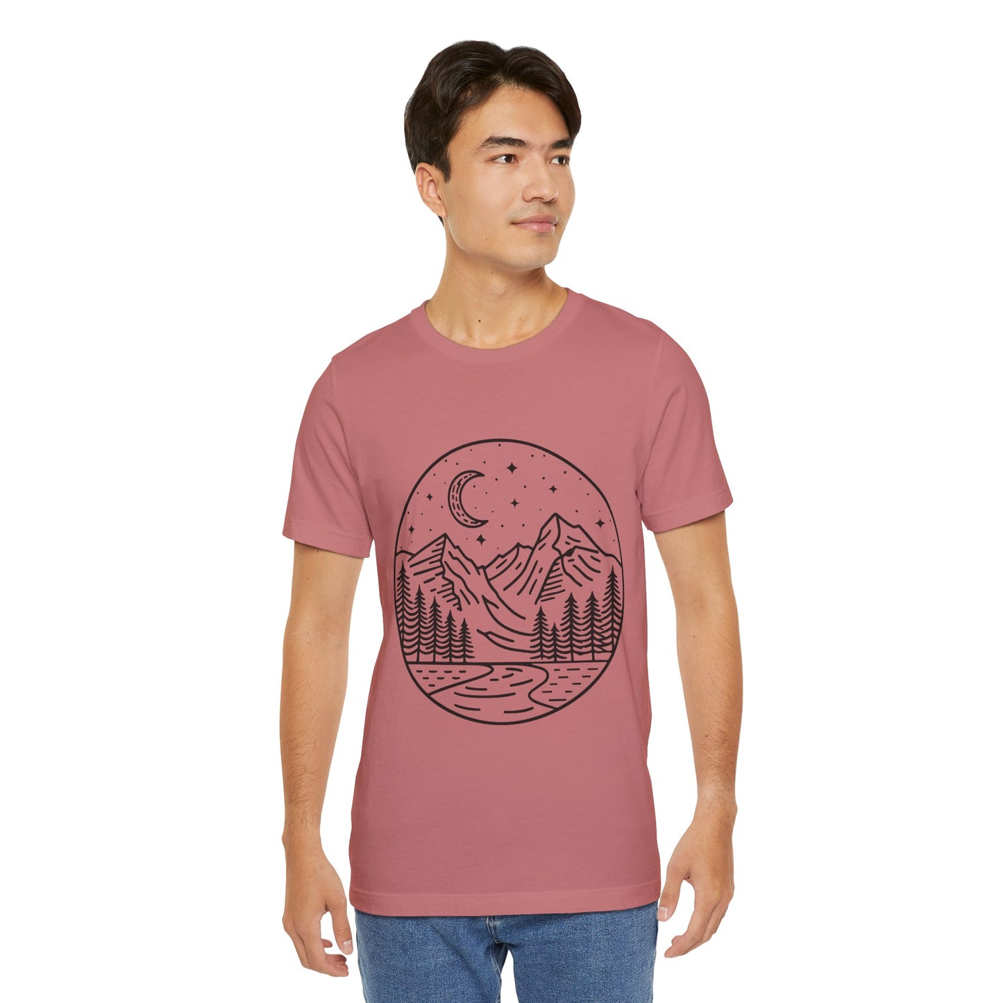 Mountain Nightscape Tee, Nature Lover Shirt, Camping Apparel, Adventure Outfit, Unisex Graphic Tee