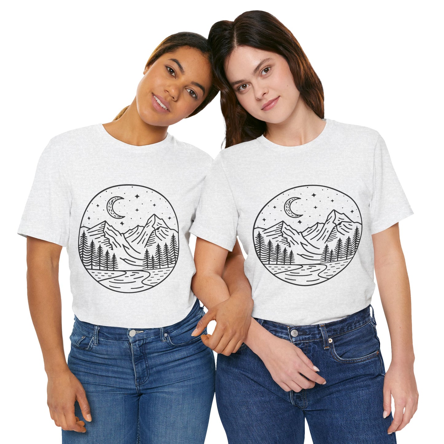 Mountain Nightscape Tee, Nature Lover Shirt, Camping Apparel, Adventure Outfit, Unisex Graphic Tee