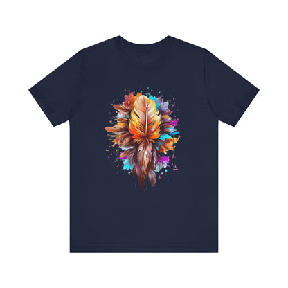 Colorful Feather Art Tee - Unisex Short Sleeve T-Shirt, Bohemian Top, Gift for Nature Lovers, Artisticwear, Casual Wear, Summer Tee
