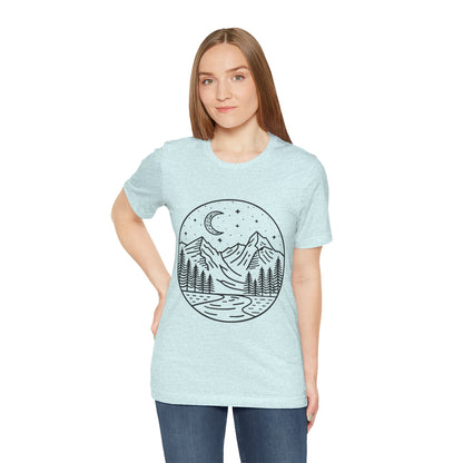 Mountain Nightscape Tee, Nature Lover Shirt, Camping Apparel, Adventure Outfit, Unisex Graphic Tee