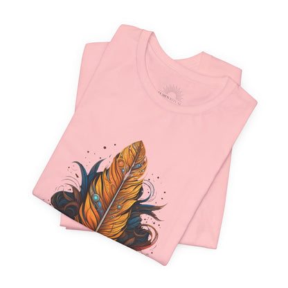 Artistic Feather T-Shirt | Unisex Short Sleeve Tee for Nature Lovers | Casual Wear, Gift for Men/Women, Boho Style, Outdoor Activities