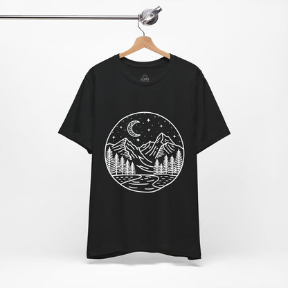 Mountain Nightscape Tee, Nature Lover Shirt, Camping Apparel, Adventure Outfit, Unisex Graphic Tee