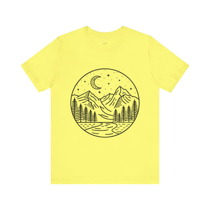 Mountain Nightscape Tee, Nature Lover Shirt, Camping Apparel, Adventure Outfit, Unisex Graphic Tee