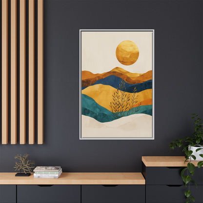 Framed Matte Canvas Wall Art, Boho Decor, Sun and Mountains, Home Gallery, Unique Gift, Cozy Atmosphere, Nature-Inspired