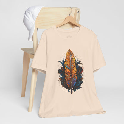 Artistic Feather T-Shirt | Unisex Short Sleeve Tee for Nature Lovers | Casual Wear, Gift for Men/Women, Boho Style, Outdoor Activities