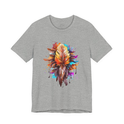 Colorful Feather Art Tee - Unisex Short Sleeve T-Shirt, Bohemian Top, Gift for Nature Lovers, Artisticwear, Casual Wear, Summer Tee