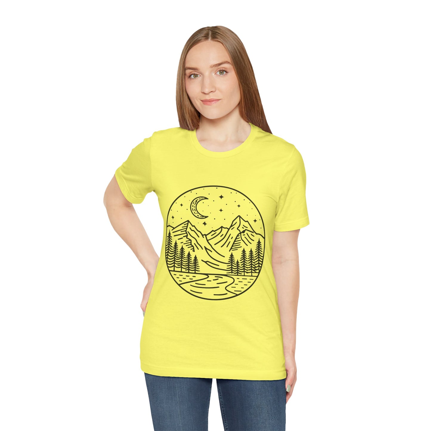 Mountain Nightscape Tee, Nature Lover Shirt, Camping Apparel, Adventure Outfit, Unisex Graphic Tee