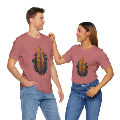 Artistic Feather T-Shirt | Unisex Short Sleeve Tee for Nature Lovers | Casual Wear, Gift for Men/Women, Boho Style, Outdoor Activities