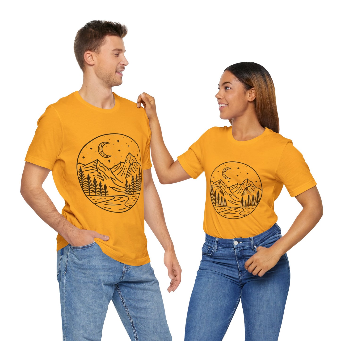 Mountain Nightscape Tee, Nature Lover Shirt, Camping Apparel, Adventure Outfit, Unisex Graphic Tee