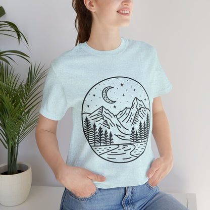 Mountain Nightscape Tee, Nature Lover Shirt, Camping Apparel, Adventure Outfit, Unisex Graphic Tee