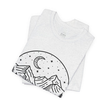 Mountain Nightscape Tee, Nature Lover Shirt, Camping Apparel, Adventure Outfit, Unisex Graphic Tee