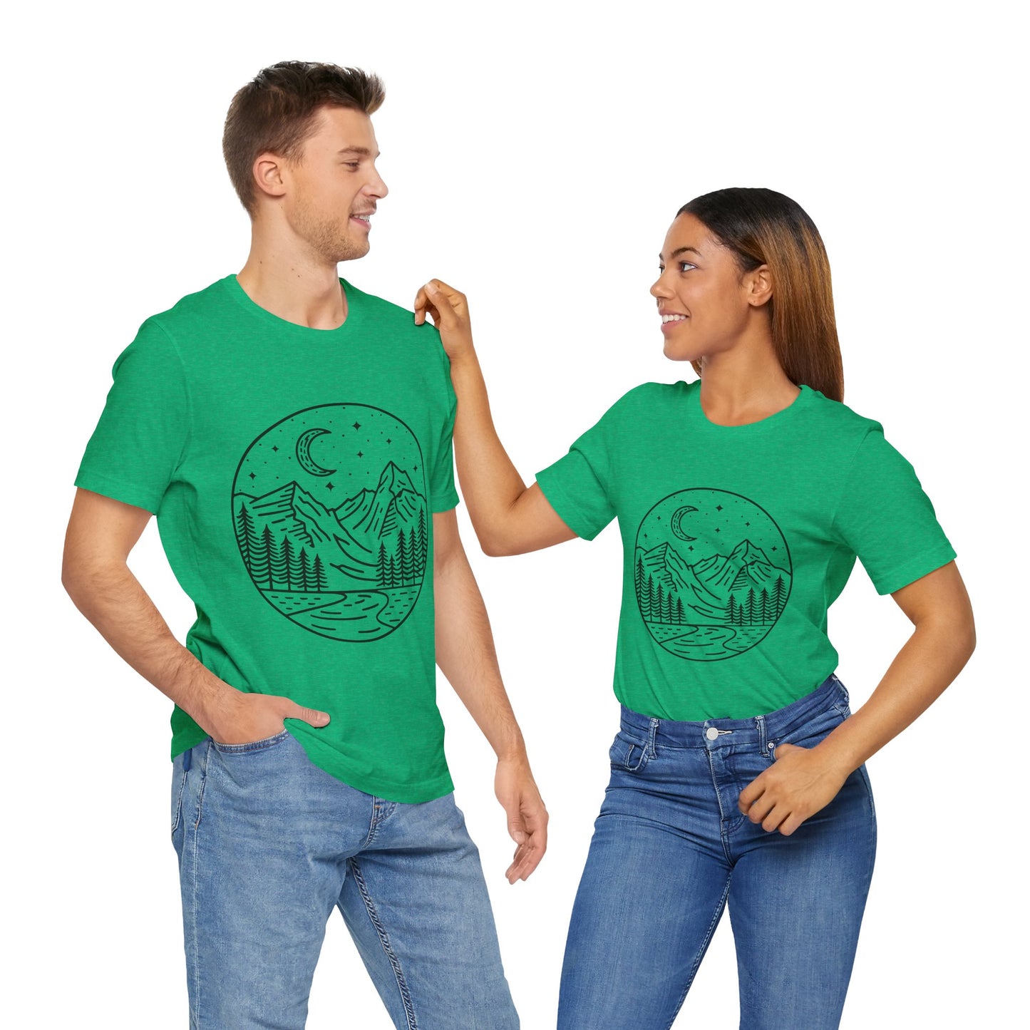 Mountain Nightscape Tee, Nature Lover Shirt, Camping Apparel, Adventure Outfit, Unisex Graphic Tee