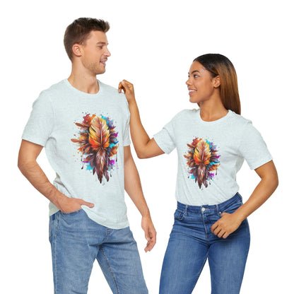 Colorful Feather Art Tee - Unisex Short Sleeve T-Shirt, Bohemian Top, Gift for Nature Lovers, Artisticwear, Casual Wear, Summer Tee