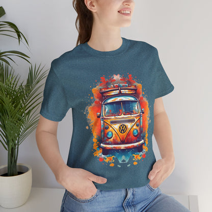 Vintage VW Bus Art Tee - Retro Van Shirt, Gift for Road Trip Lovers, Adventure Wear, Casual Summer Outing, Festival Outfit