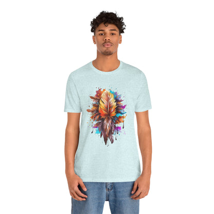 Colorful Feather Art Tee - Unisex Short Sleeve T-Shirt, Bohemian Top, Gift for Nature Lovers, Artisticwear, Casual Wear, Summer Tee