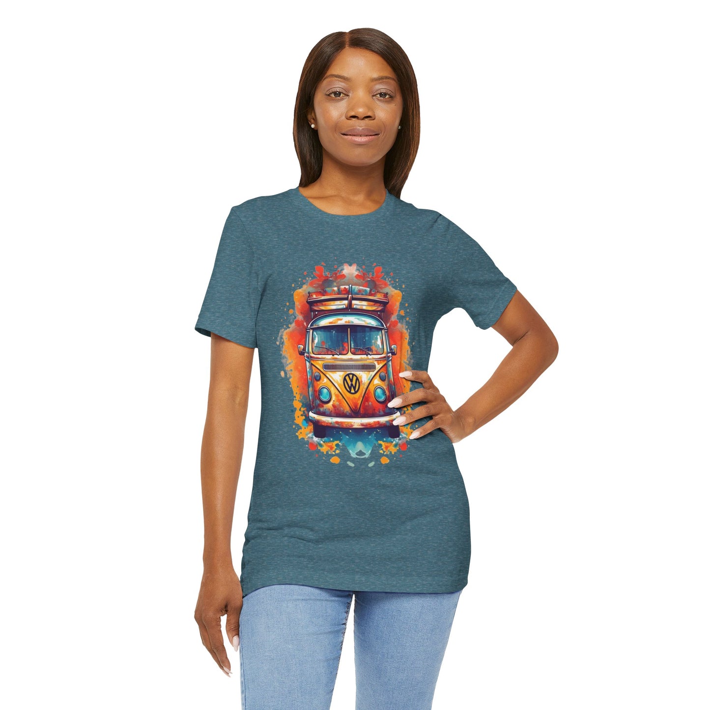 Vintage VW Bus Art Tee - Retro Van Shirt, Gift for Road Trip Lovers, Adventure Wear, Casual Summer Outing, Festival Outfit