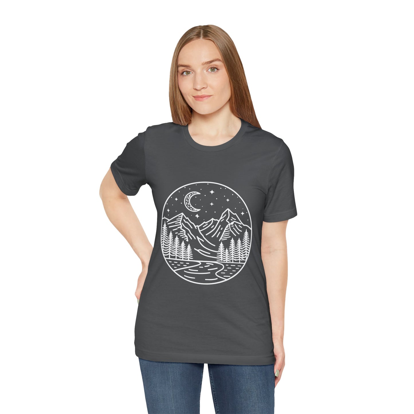 Mountain Nightscape Tee, Nature Lover Shirt, Camping Apparel, Adventure Outfit, Unisex Graphic Tee