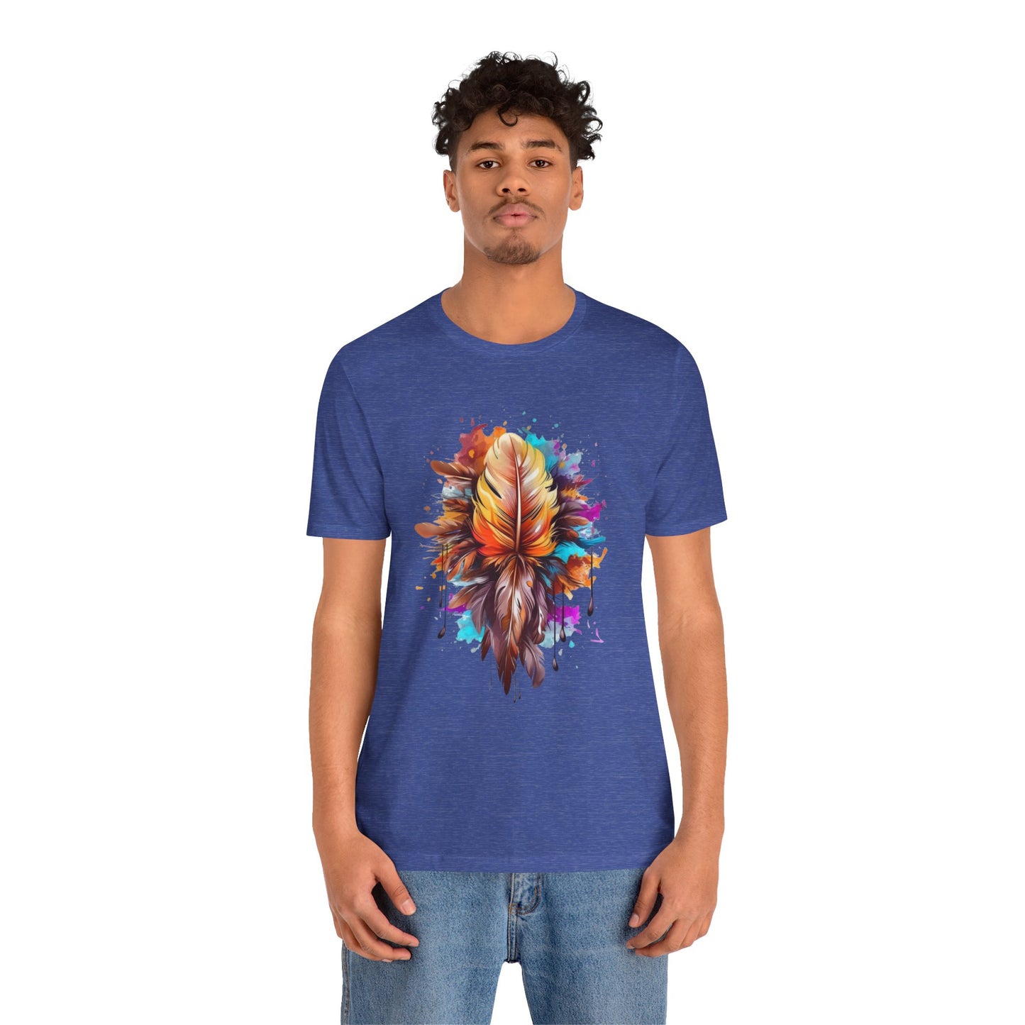Colorful Feather Art Tee - Unisex Short Sleeve T-Shirt, Bohemian Top, Gift for Nature Lovers, Artisticwear, Casual Wear, Summer Tee
