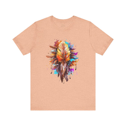 Colorful Feather Art Tee - Unisex Short Sleeve T-Shirt, Bohemian Top, Gift for Nature Lovers, Artisticwear, Casual Wear, Summer Tee