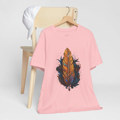 Artistic Feather T-Shirt | Unisex Short Sleeve Tee for Nature Lovers | Casual Wear, Gift for Men/Women, Boho Style, Outdoor Activities