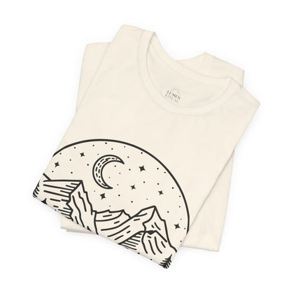 Mountain Nightscape Tee, Nature Lover Shirt, Camping Apparel, Adventure Outfit, Unisex Graphic Tee