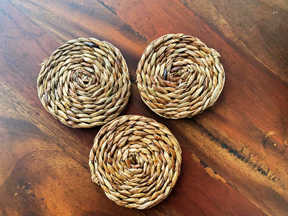 The 'Stillness' Hand-Coiled Reed Coasters (Set of 3)
