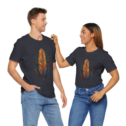 Artistic Feather T-Shirt | Unisex Short Sleeve Tee for Nature Lovers | Casual Wear, Gift for Men/Women, Boho Style, Outdoor Activities