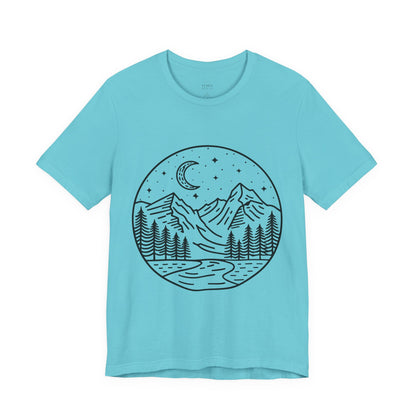 Mountain Nightscape Tee, Nature Lover Shirt, Camping Apparel, Adventure Outfit, Unisex Graphic Tee