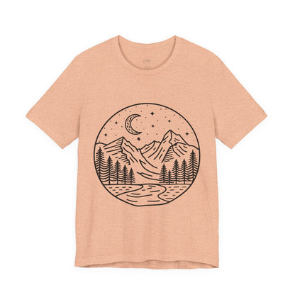 Mountain Nightscape Tee, Nature Lover Shirt, Camping Apparel, Adventure Outfit, Unisex Graphic Tee