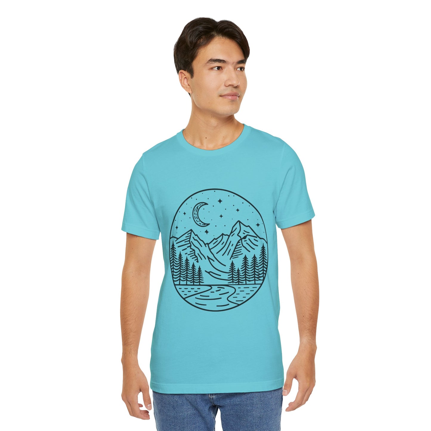 Mountain Nightscape Tee, Nature Lover Shirt, Camping Apparel, Adventure Outfit, Unisex Graphic Tee